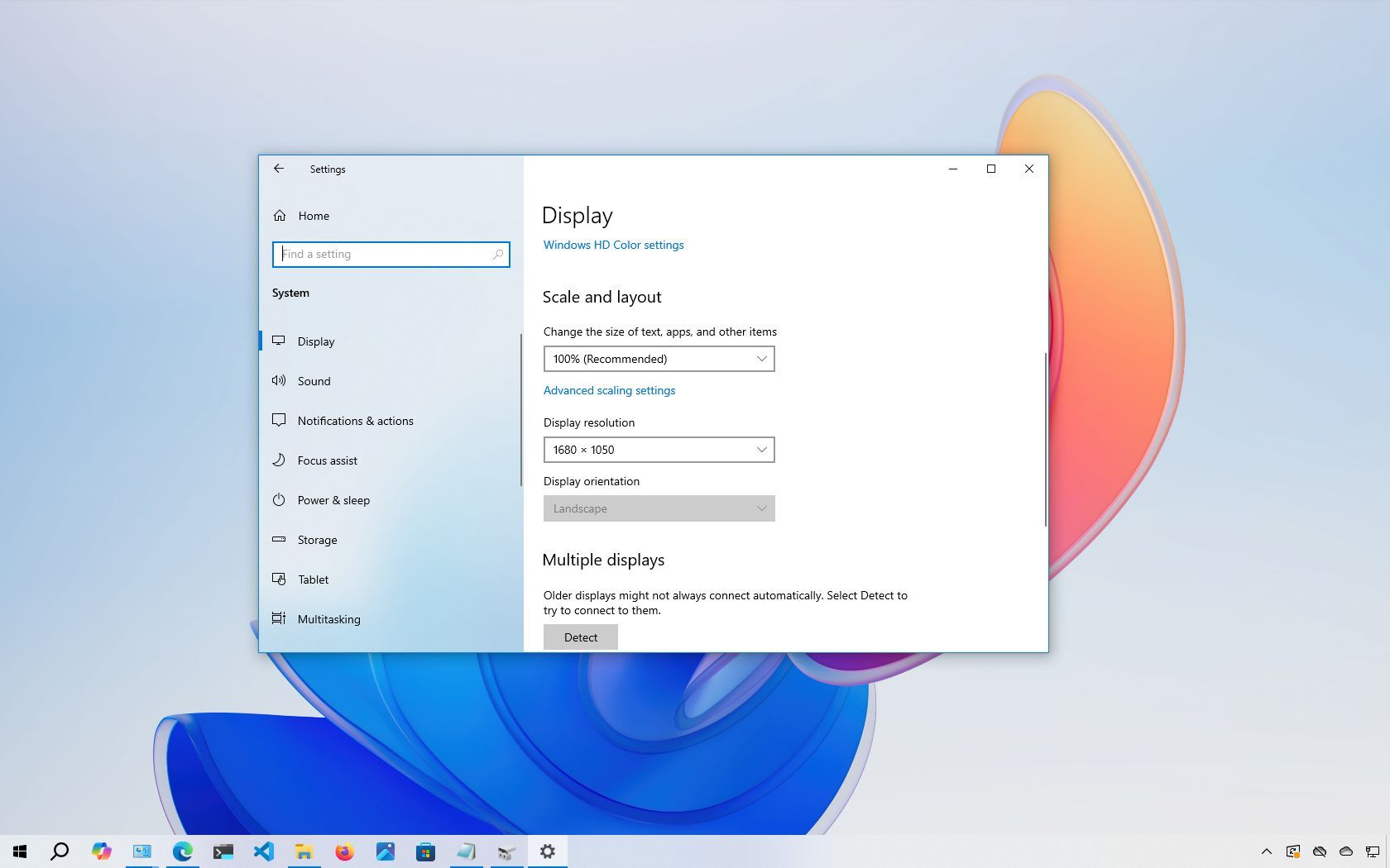 Windows 10 second monitor detect settings