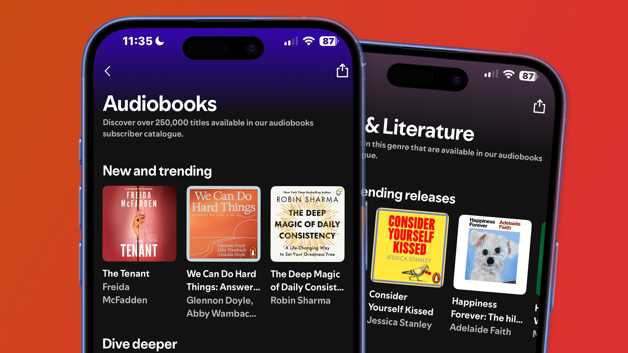 Images of Spotify&#039;s in-app audiobook hub 