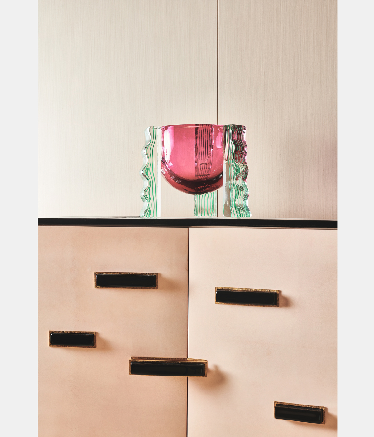 glass vase in Achille Salvagni showroom New York