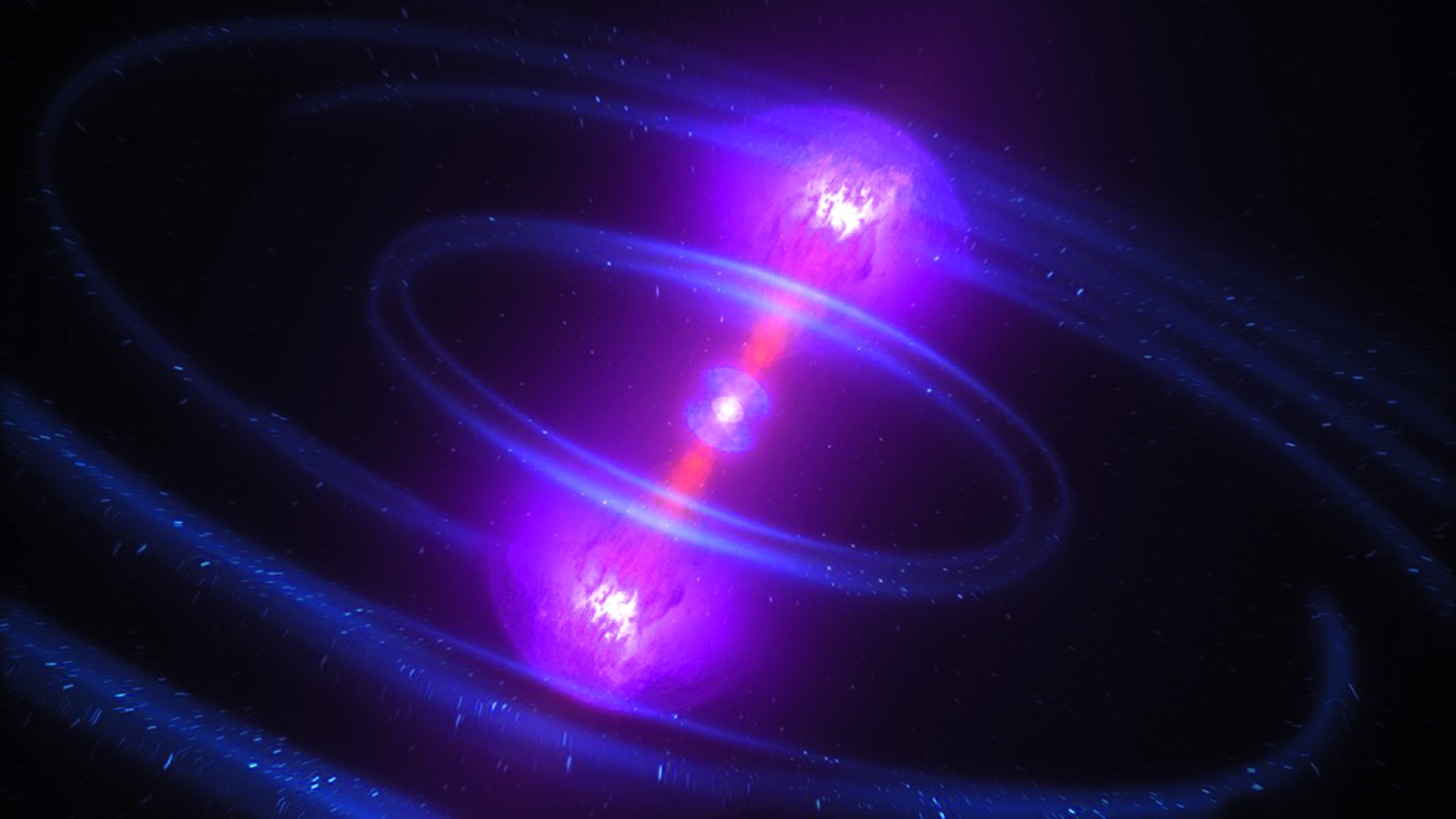 An artist's impression of a pair of neutron stars - a Tipler cylinder requires at least ten.