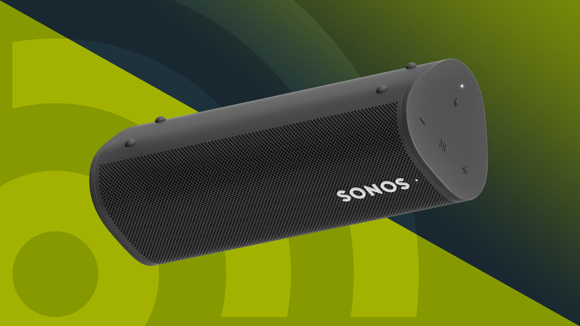 The Sonos Roam against a multi-colored background
