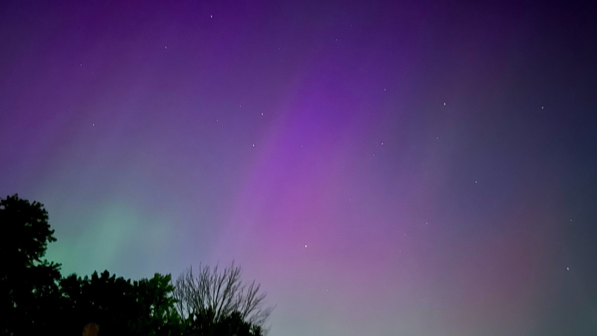 The view of the northern lights during the &quot;Mother&#039;s Day&quot; geomagnetic storm on May 10, 2024 from Cleveland, Ohio.
