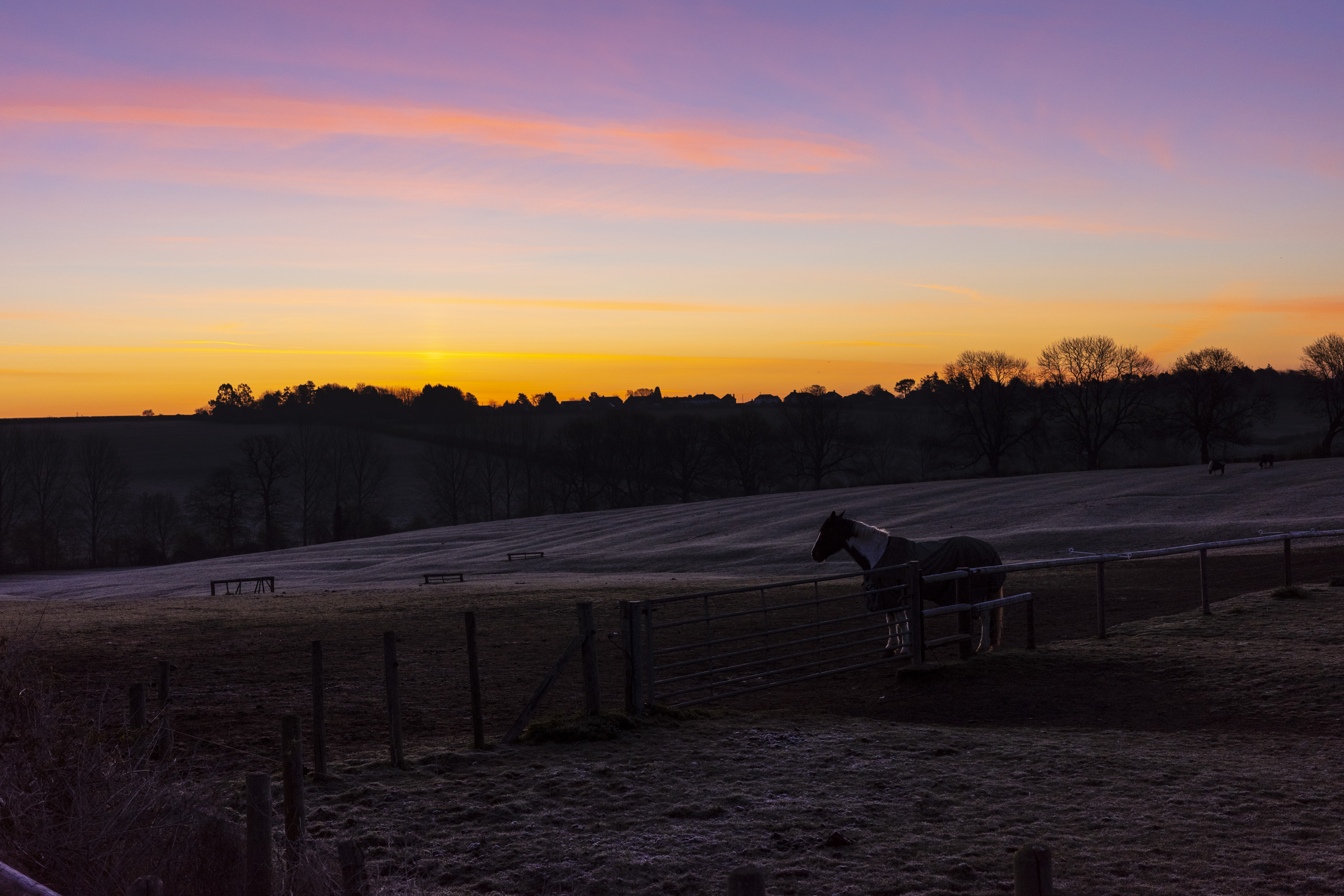 A sunrise over a misty landscape