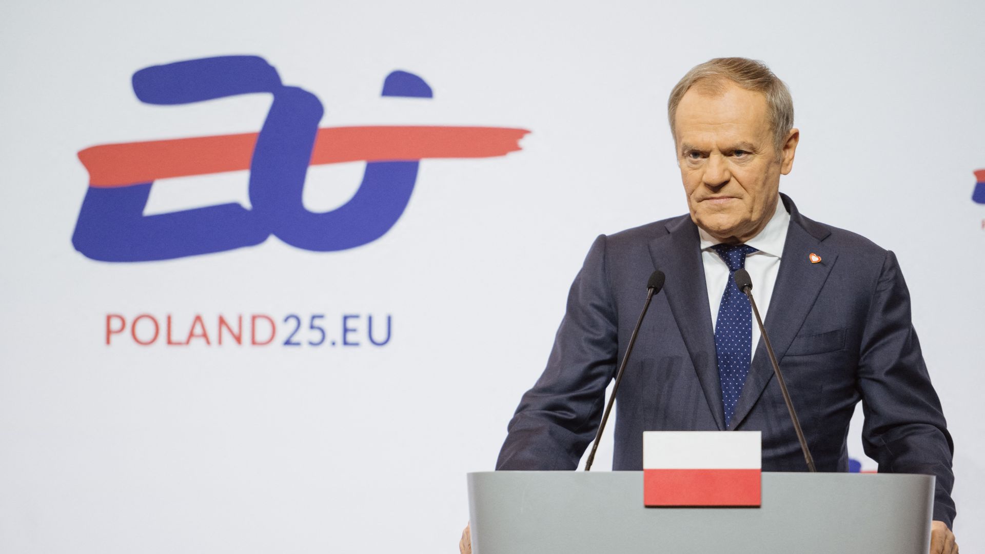 Poland&#039;s Prime Minister Donald Tusk attend a joint press conference with the European Commission President after a meeting of the College of Commissioners with members of the Polish government in Gdansk, Poland on February 7, 2025.