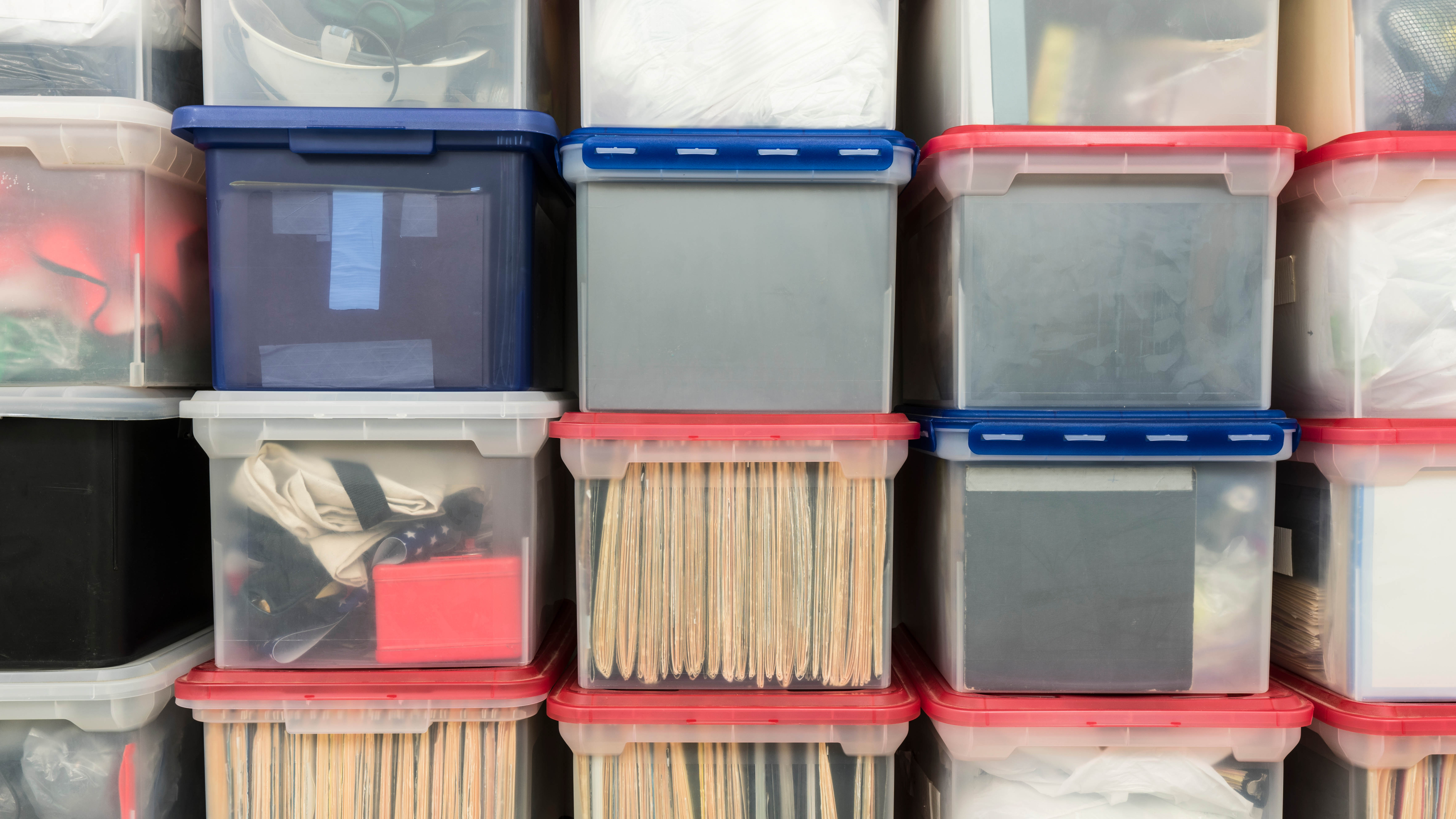 Plastic storage containers stacked