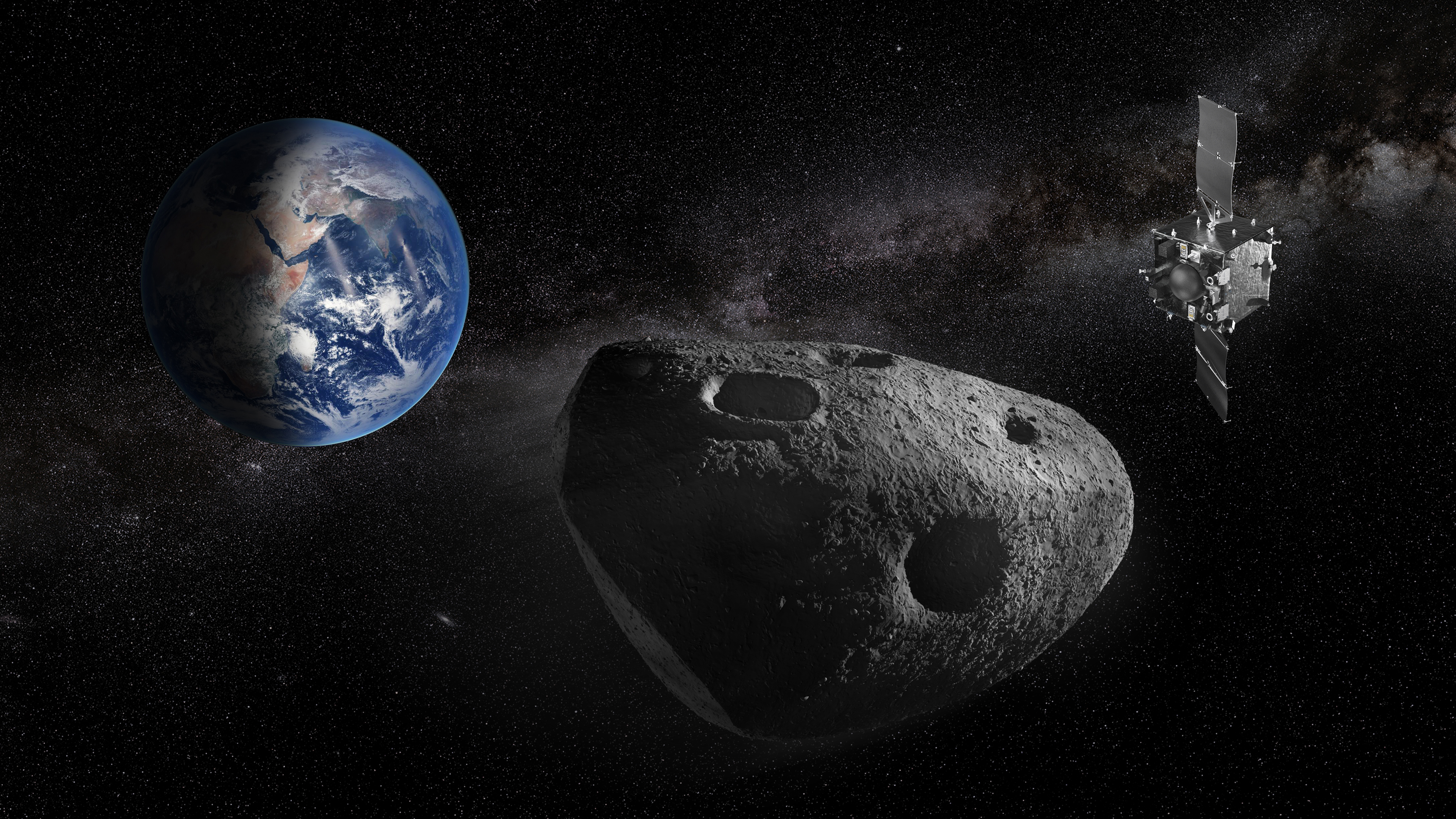 Artist&#039;s impression of the European Space Agency&#039;s Ramses (Rapid Apophis Mission for Space Safety) mission in action. 