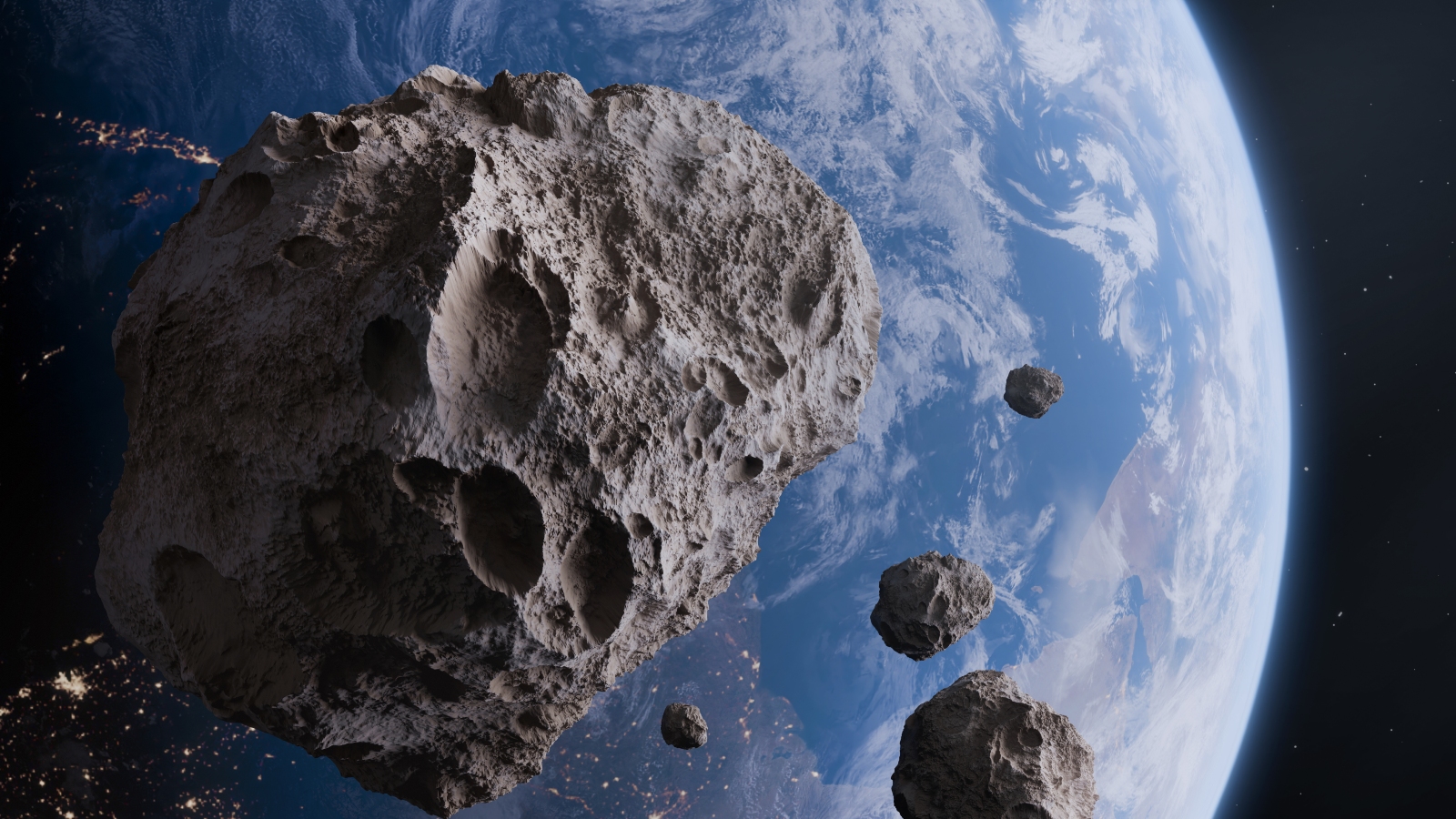 An artist&#039;s impression of asteroids approaching Earth