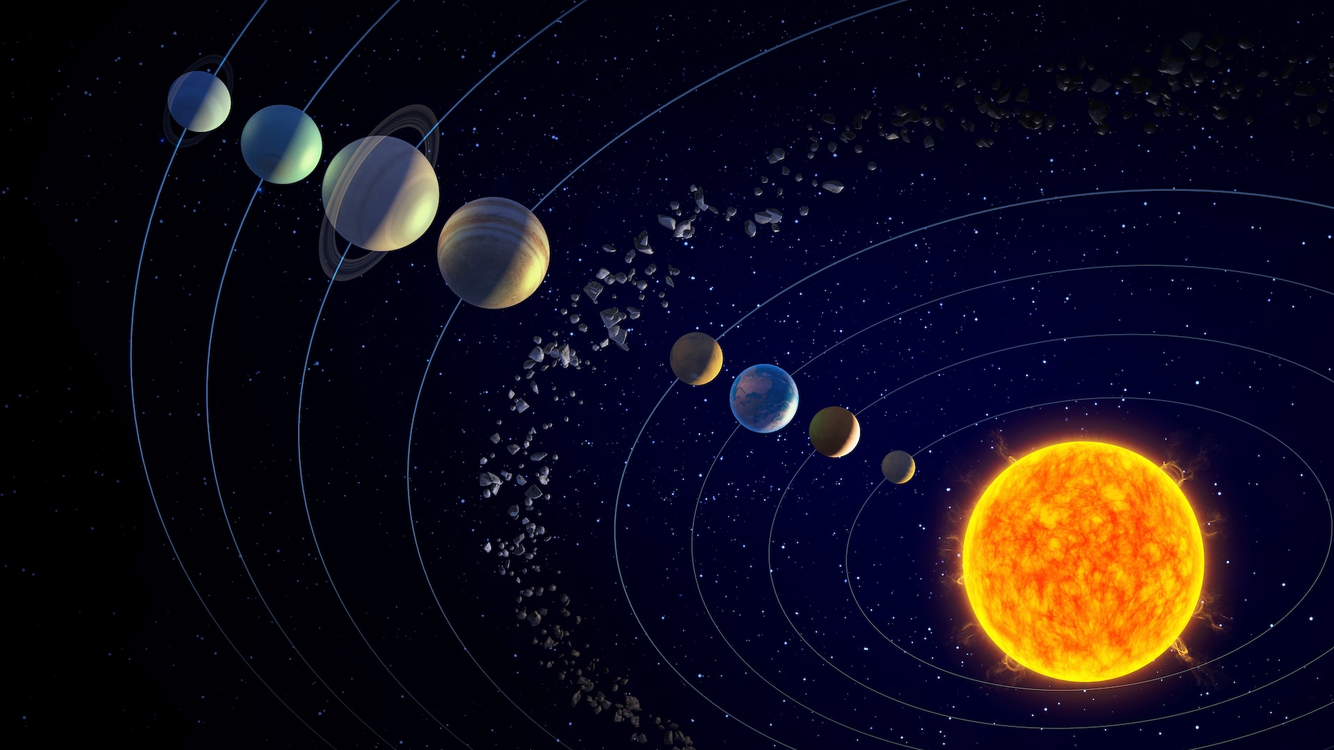 A diagram of the solar system
