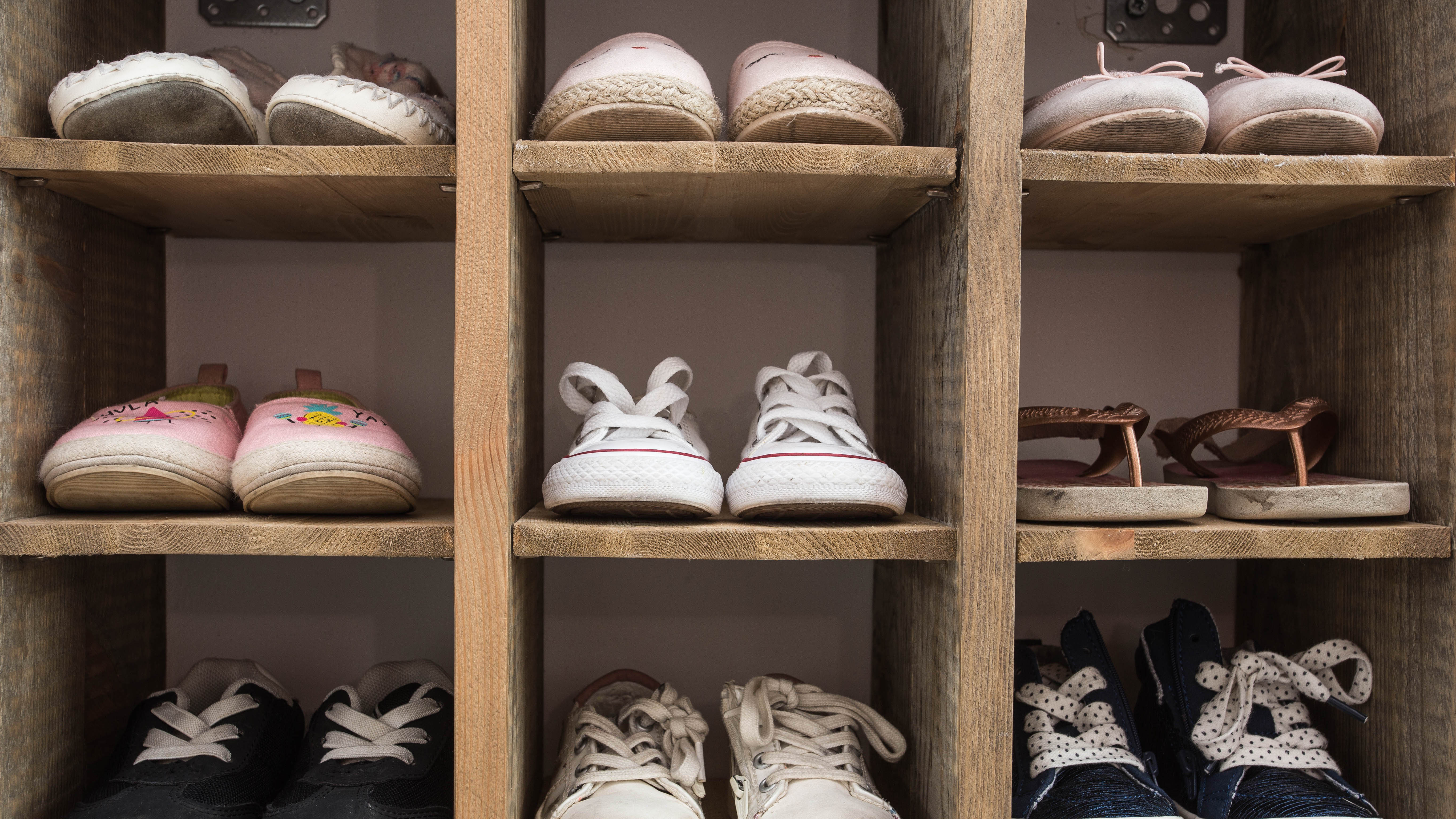 Shoes in cubby storage