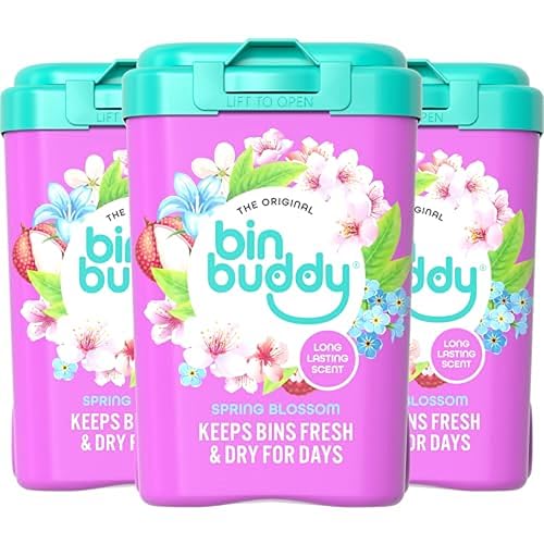 Bin Buddy Fresh Spring Blossom 450g X 3, Bin Freshener Deodoriser Powder, Leaves Your Bin Smelling Great, Suitable for Indoor and Outdoor Bins, Pack of 3