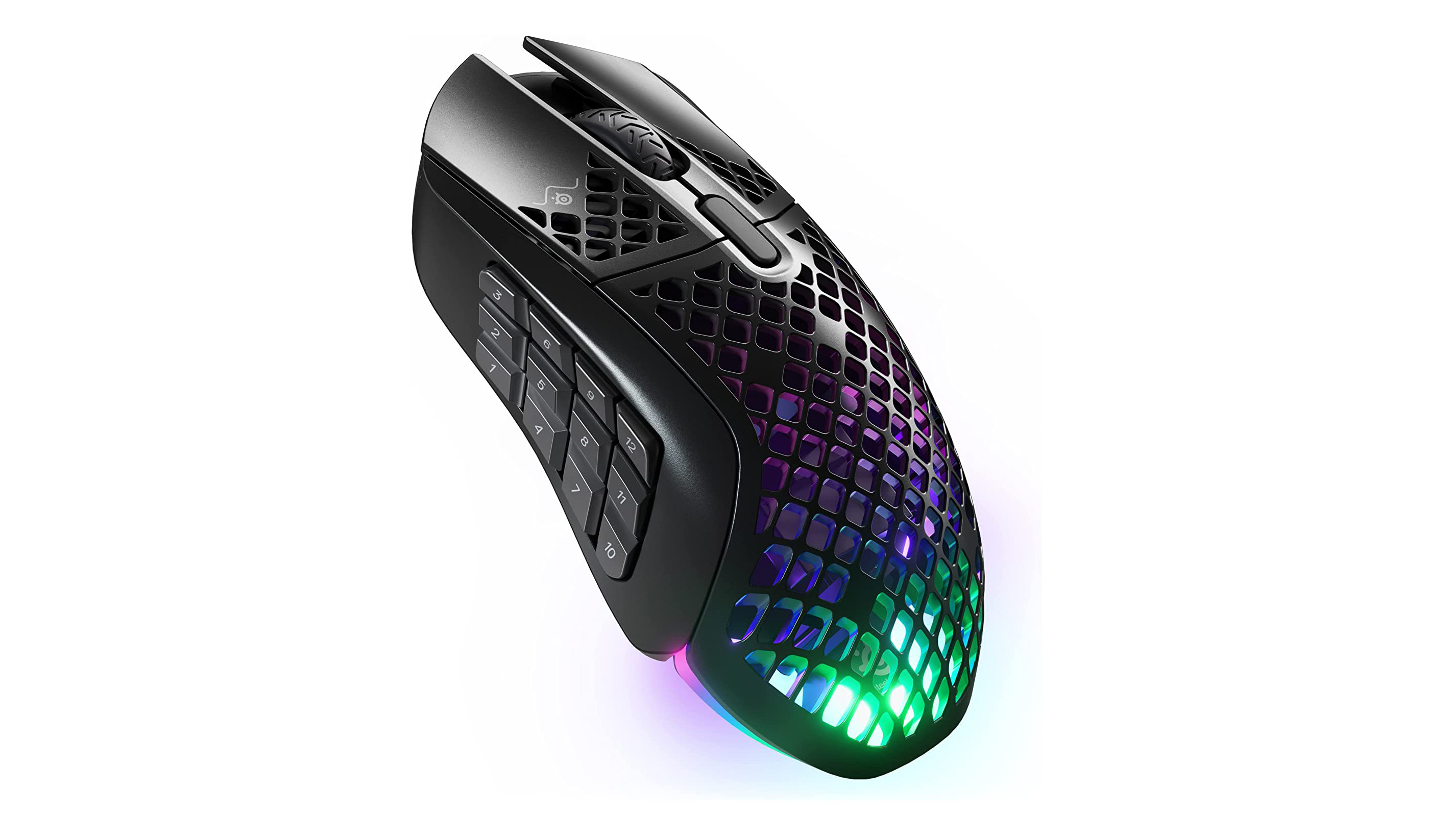 SteelSeries Aerox 9 Wireless i sort på hvid baggrund