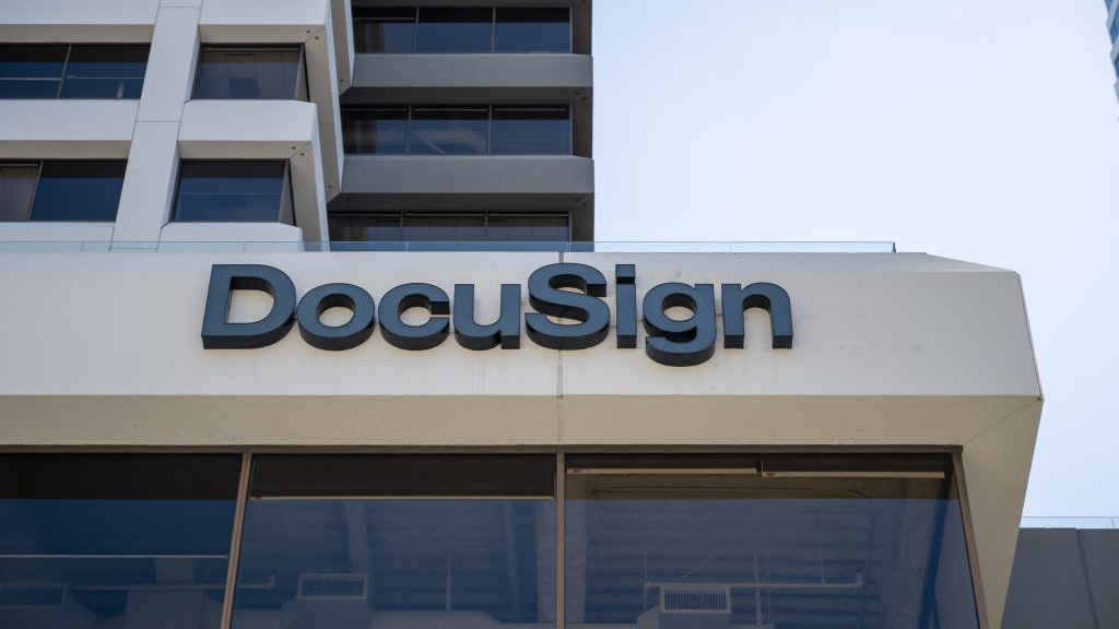 The DocuSign logo on its building 