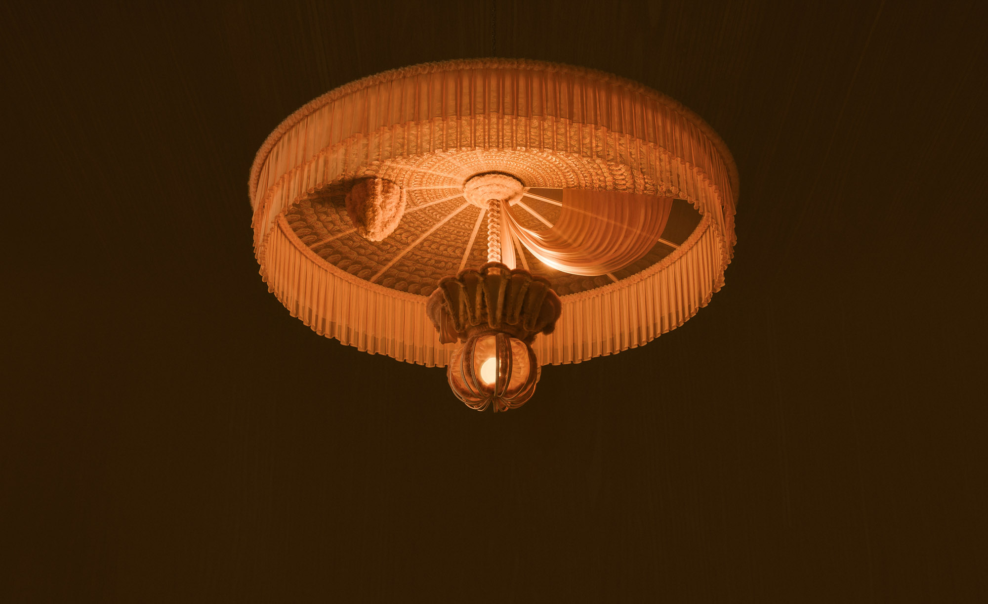 Embroidered standing lamp and chandelier