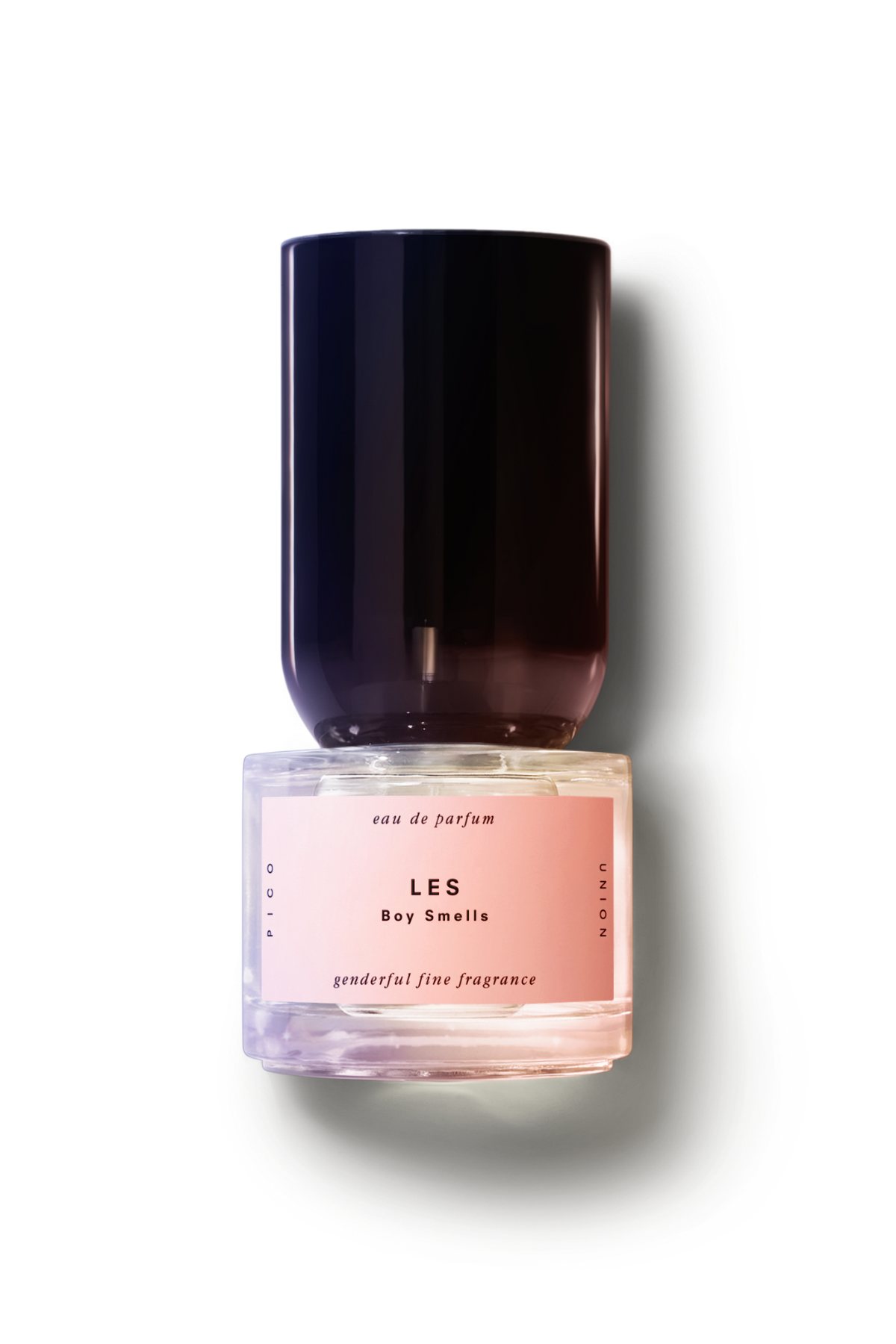 A bottle of Boy Smells LES perfume against a white background.