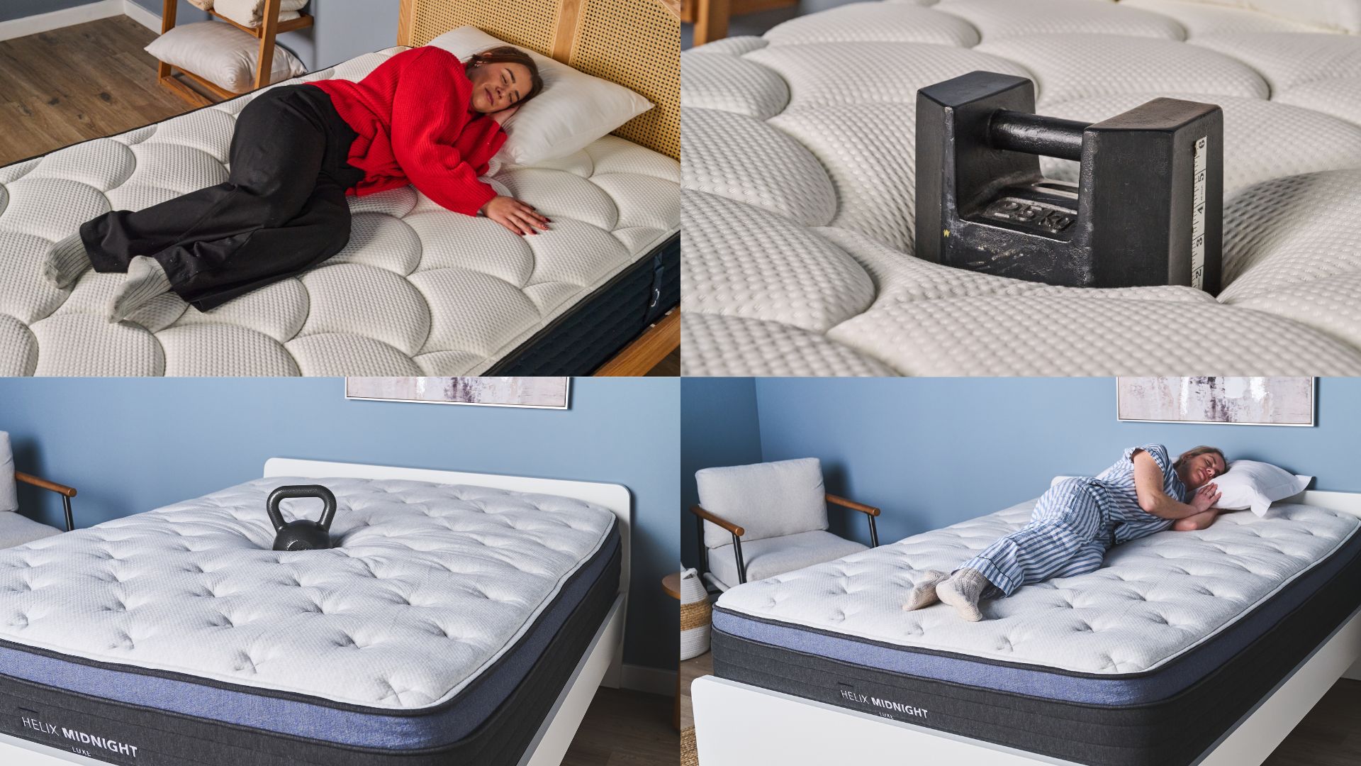 A collage of our testing process for the best mattress for side sleepers guide