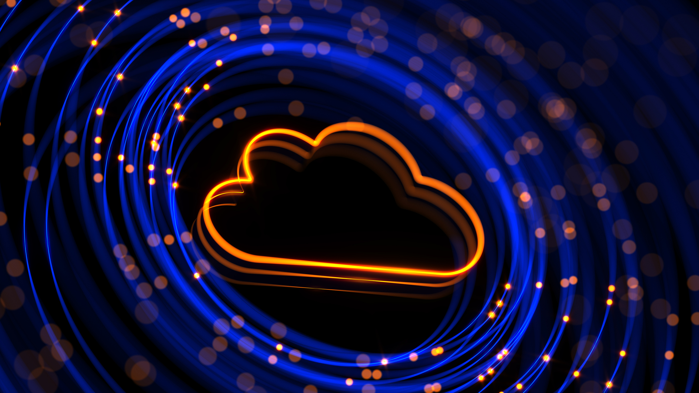 Cloud computing mockup made with neon blue and orange colors