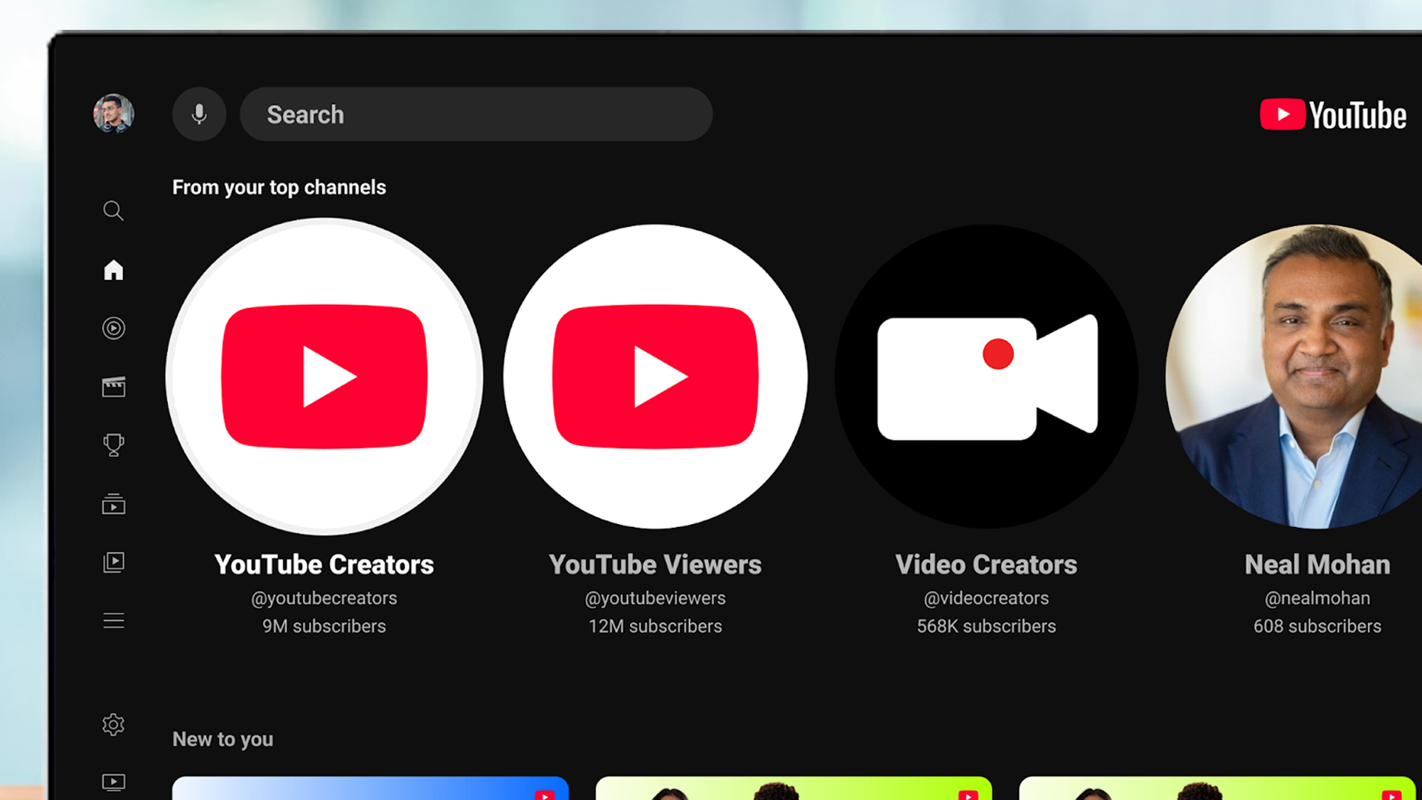 A TV showing a new user interface for YouTube