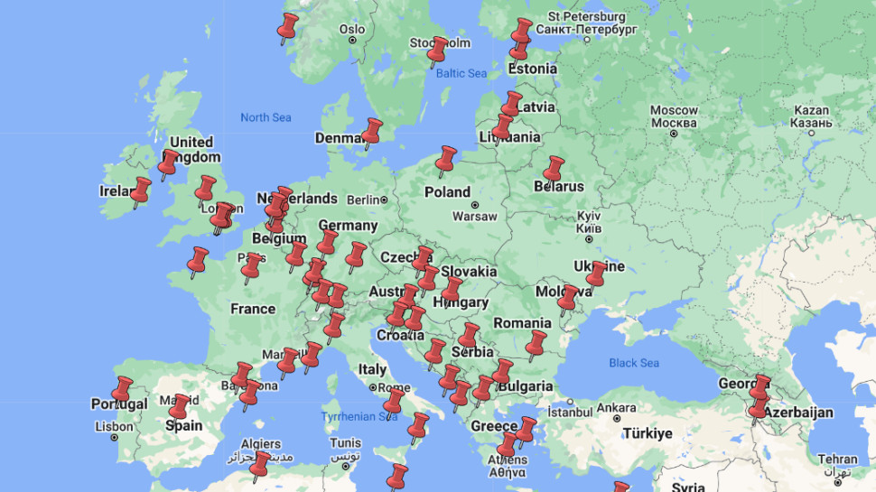 ExpressVPN's server locations on a map of Europe