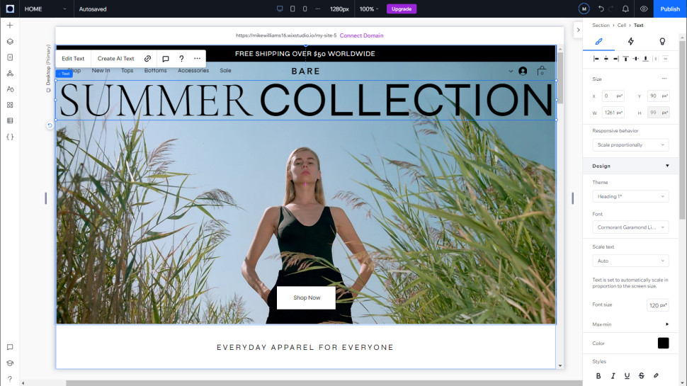screenshot of Wix studio