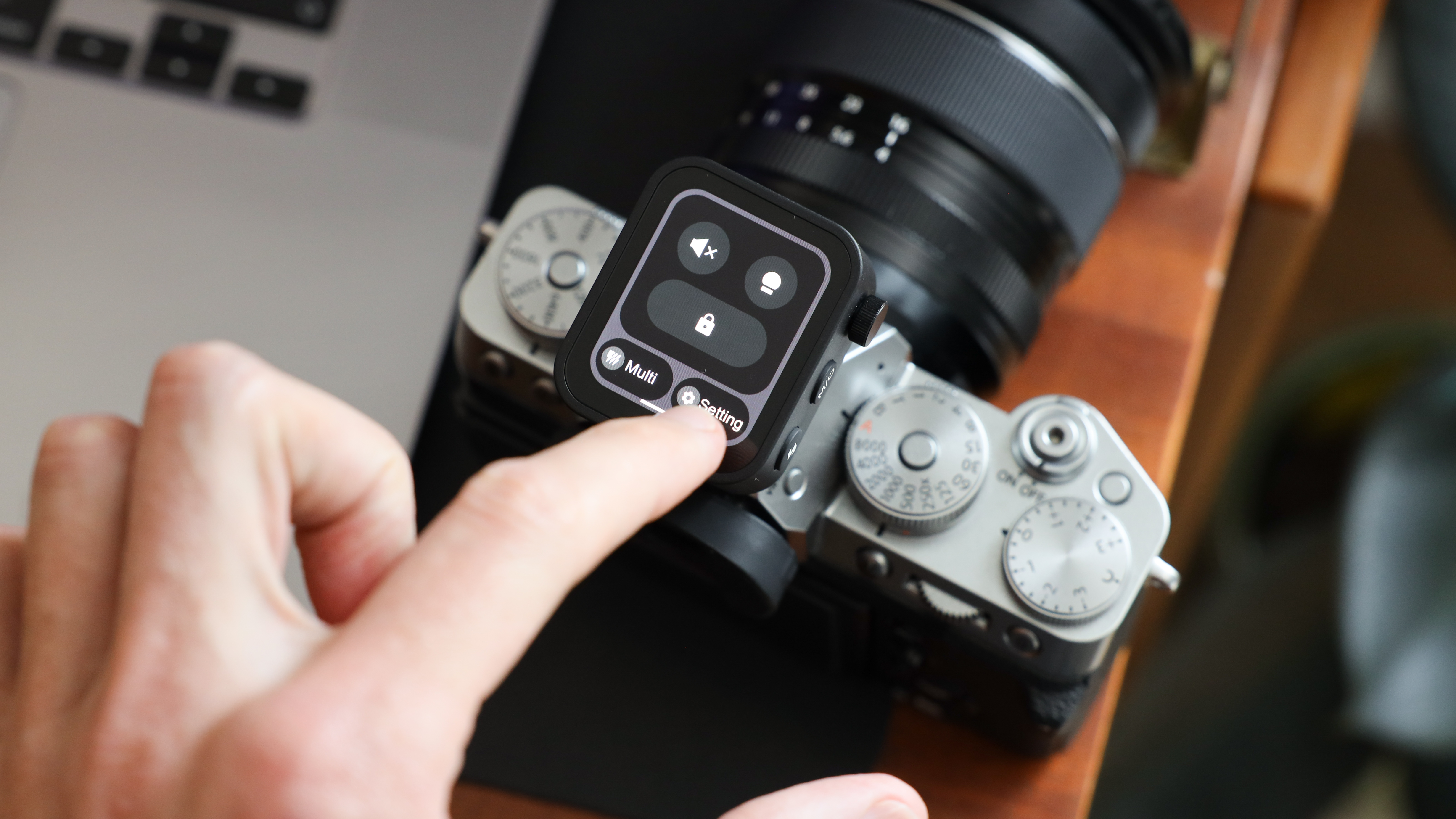 Godox X3 flash trigger mounted on a Fujifilm X-T5 camera