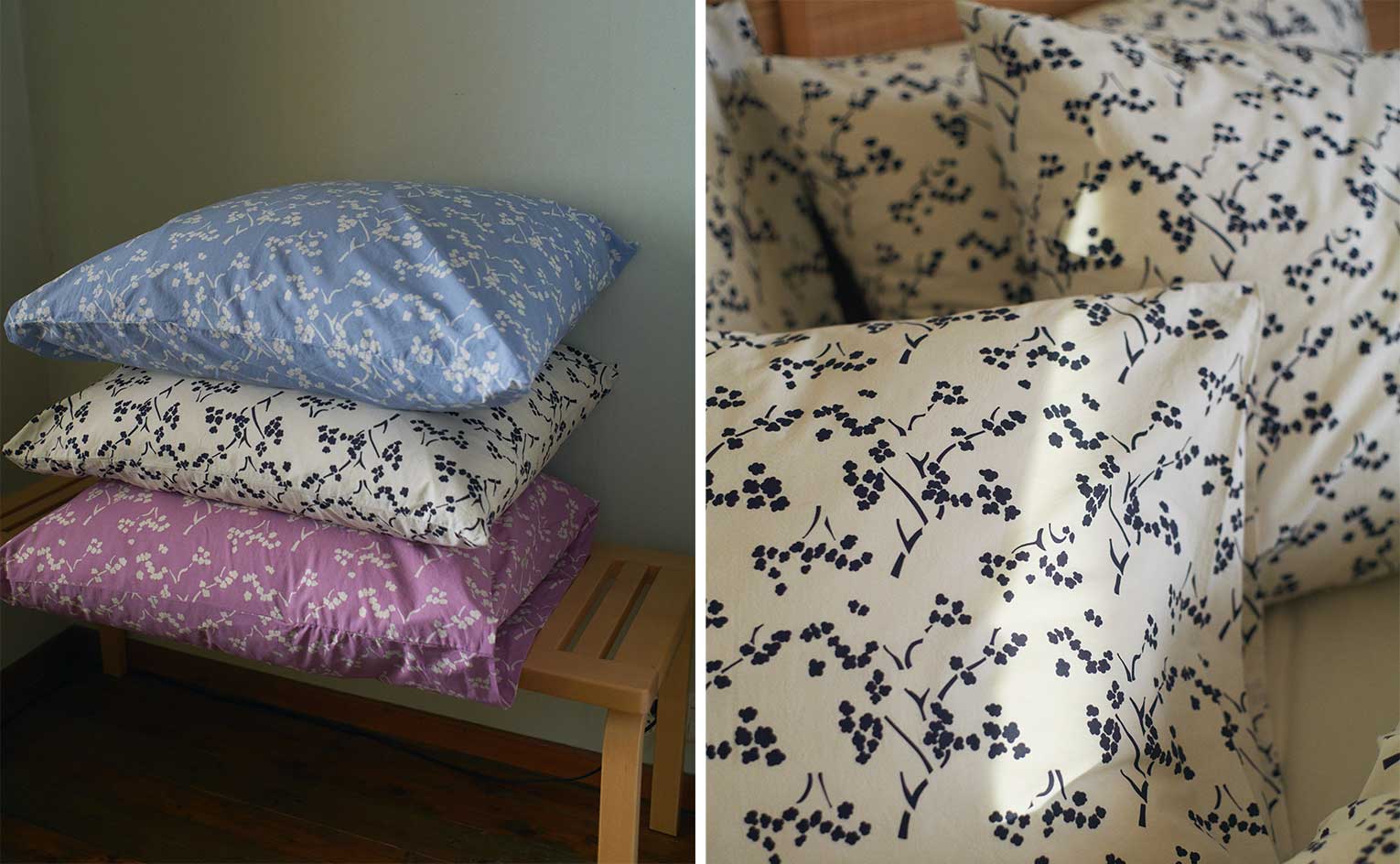Aino Aalto inspired Tekla bedding with white flowers on pastel background