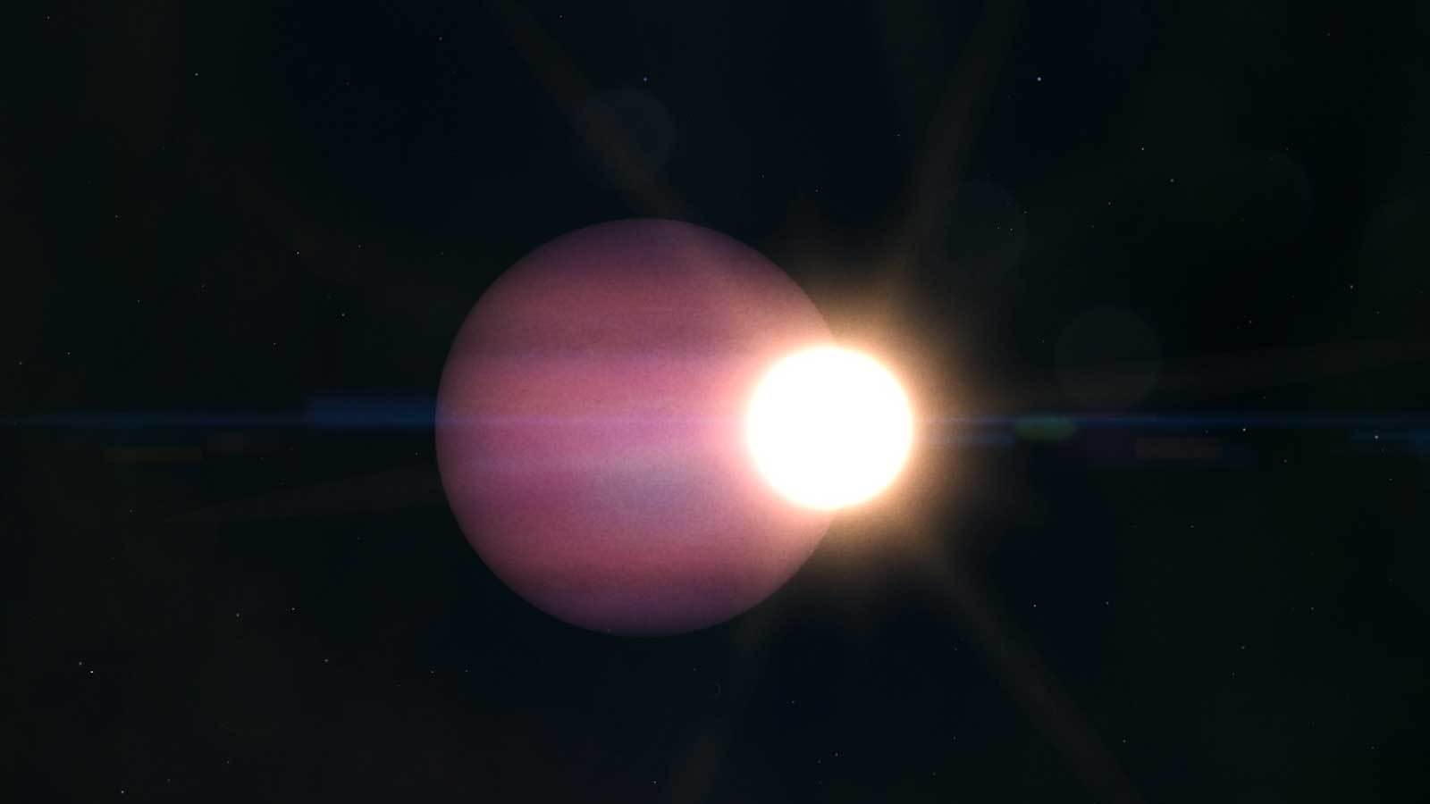 A pinkish planet around a white dwarf star