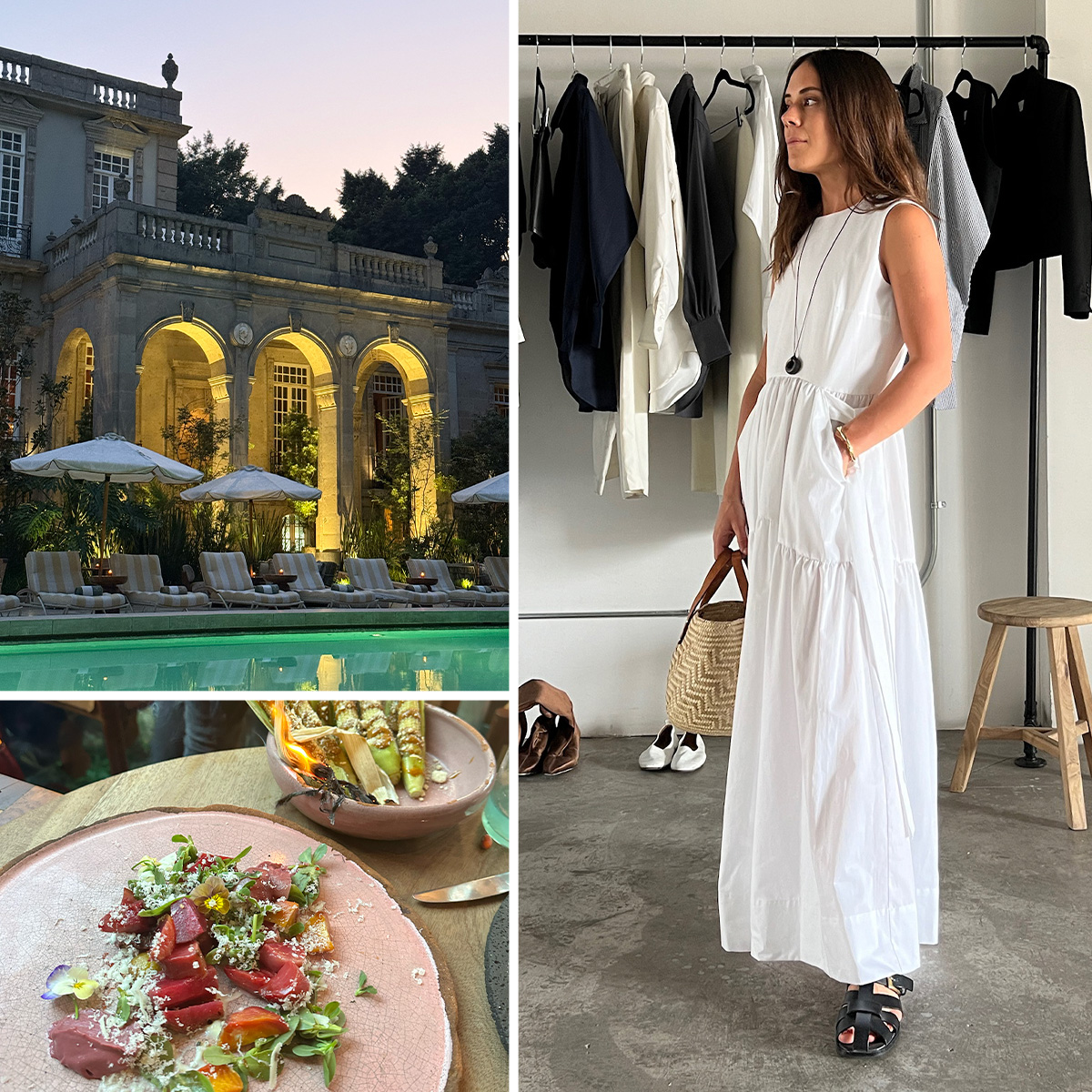 a collage of fashion designer Julia Sloan's favorite local spots in her hometown of Mexico City, including where to eat, drink, stay, and shop