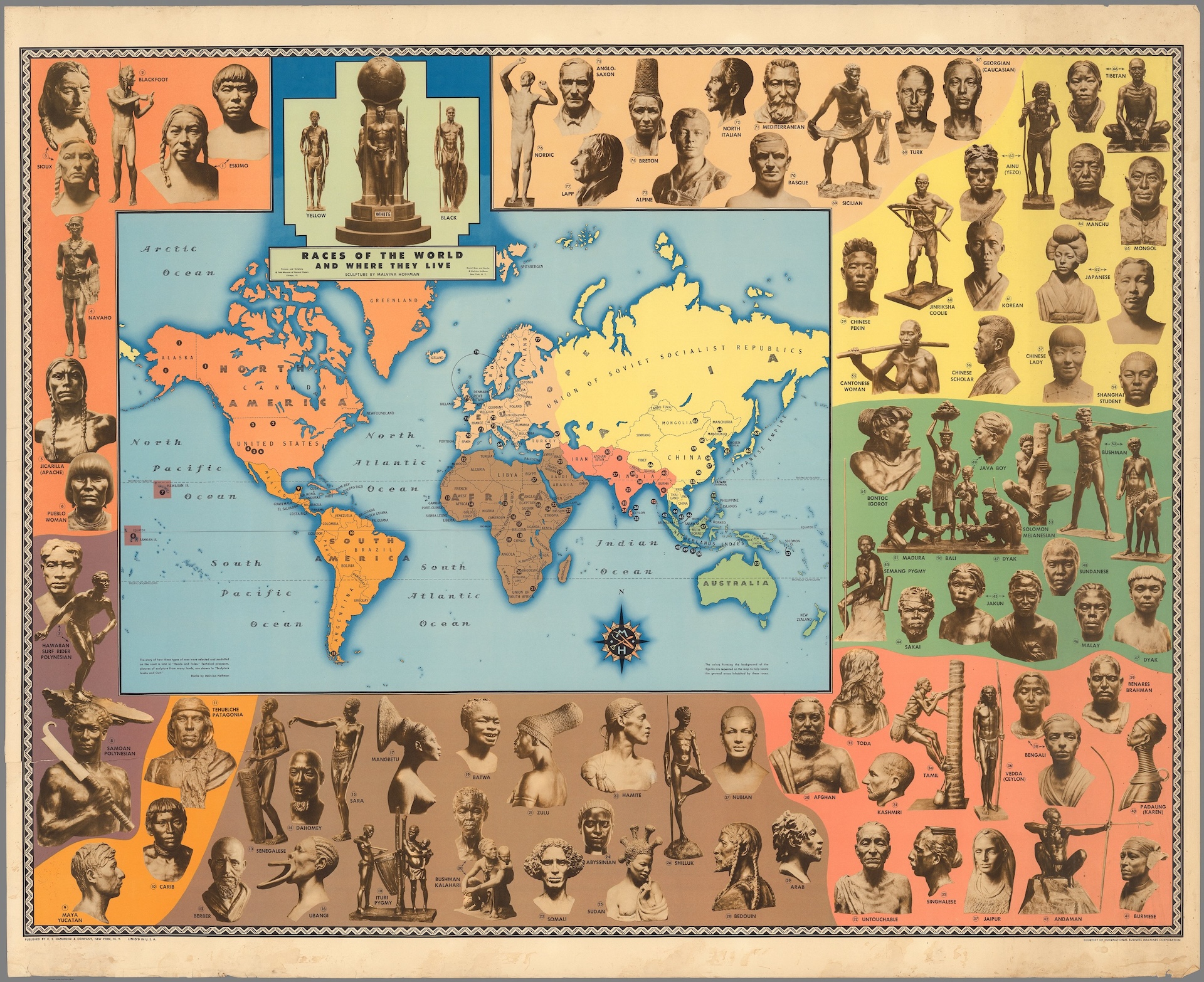 an old map showing different races around the world