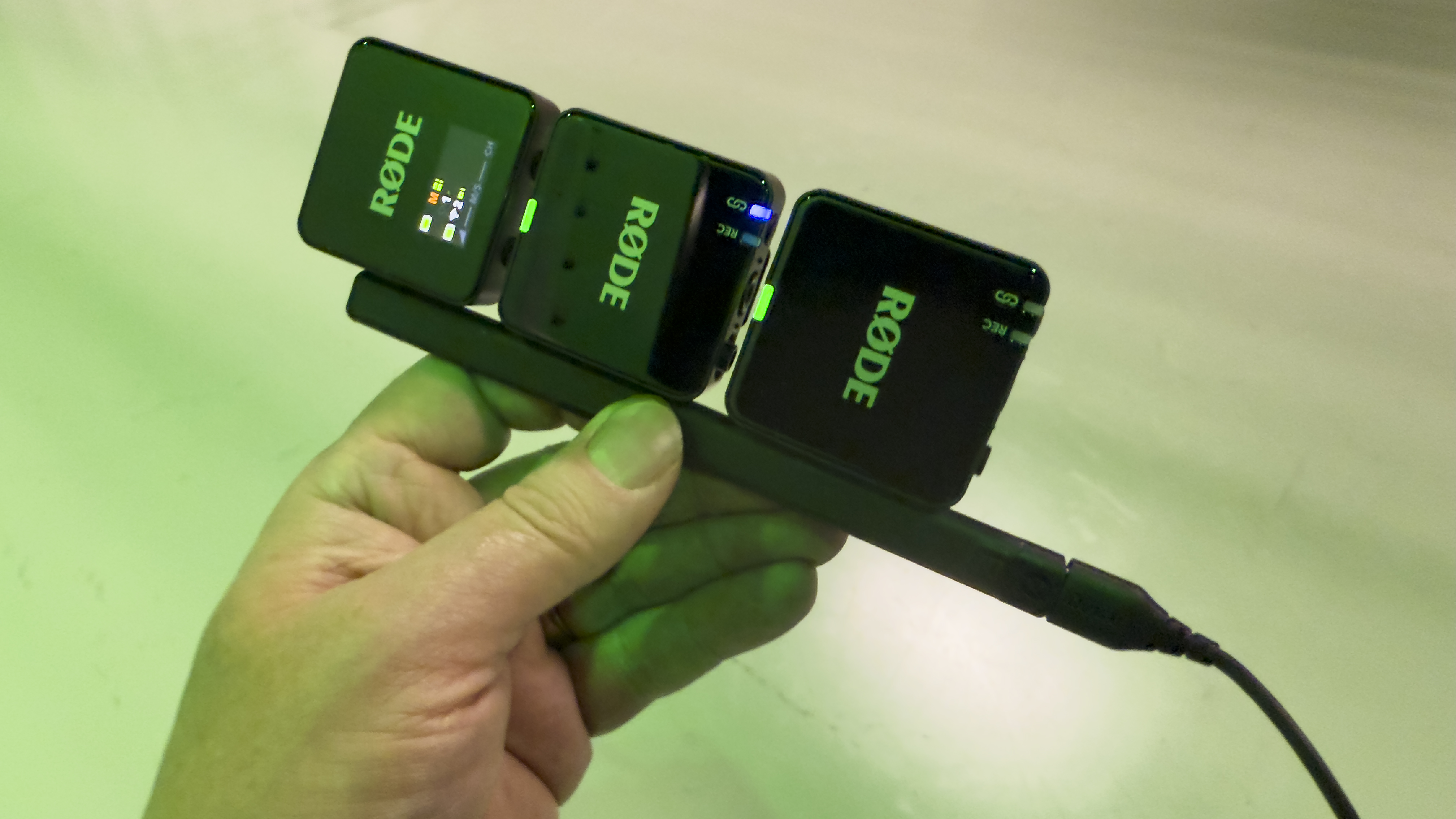 RØDE Wireless Go Gen 3 connected to a charger