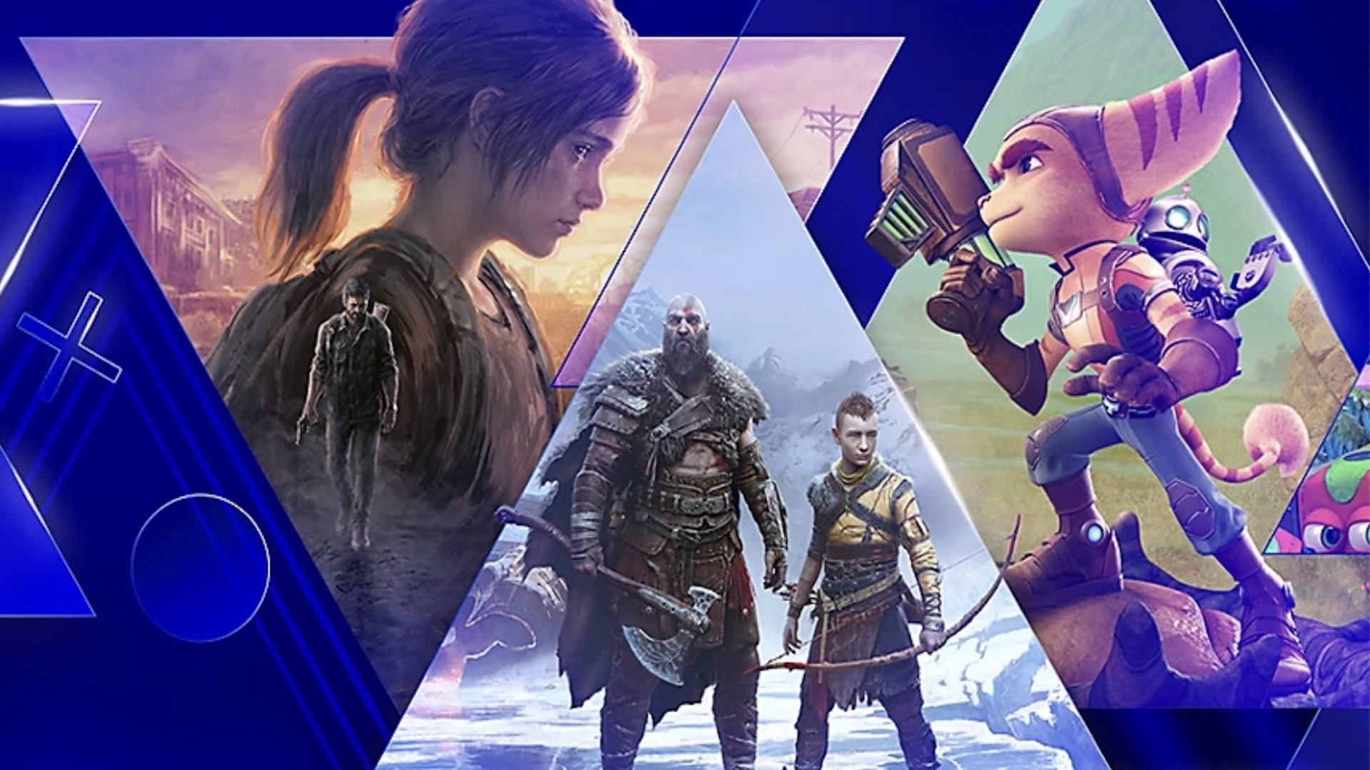 Ellie, Kratos, Atreus and Ratchet in a promotional PlayStation Studios image