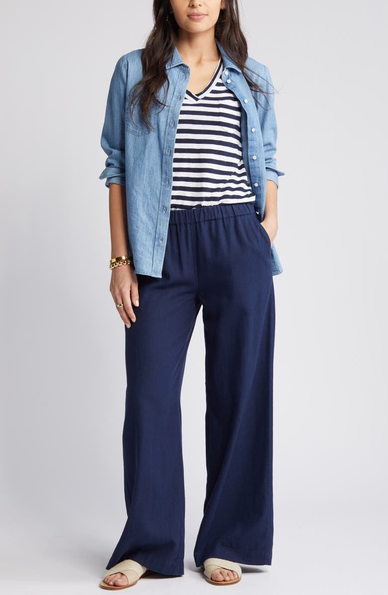 Wide Leg Pull-On Linen Blend Pants