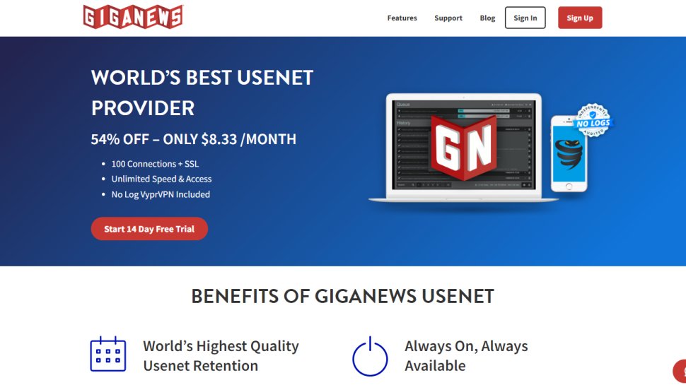Website screenshot for Giganews (Dec 2024).