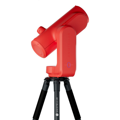 Product image of the red version of the Unistellar Odyssey Pro on a white background.