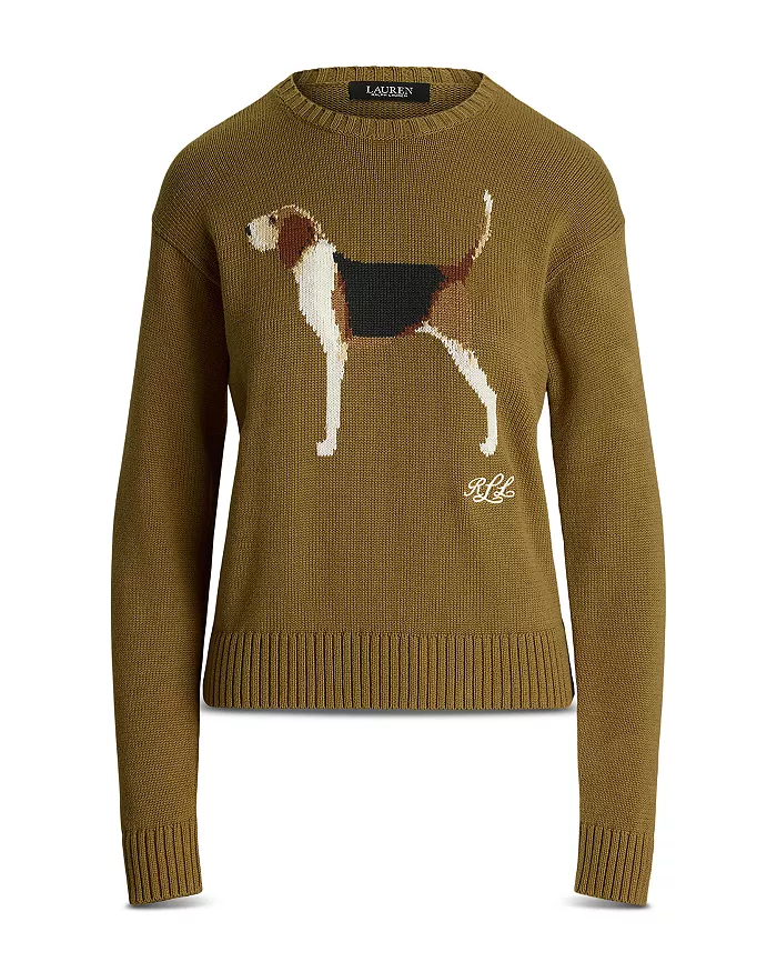 Ralph Lauren, Intarsia Knit Dachshund Cropped Sweater