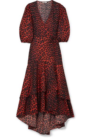 Ganni + Bijou Leopard-Print Cotton-Poplin Wrap Dress
