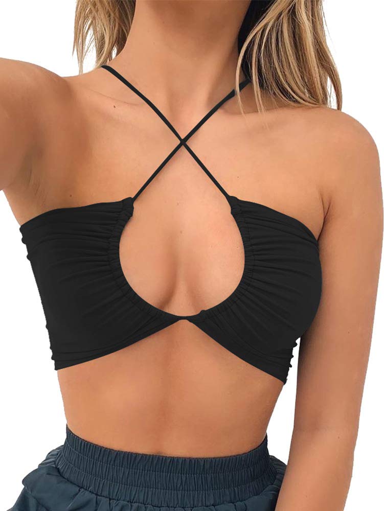 Tob + Criss Cross Lace Up Sling Basic Bow Tie Crop Top