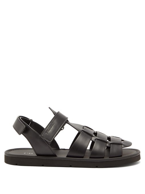 Prada + Logo-Debossed Leather Fisherman Sandals