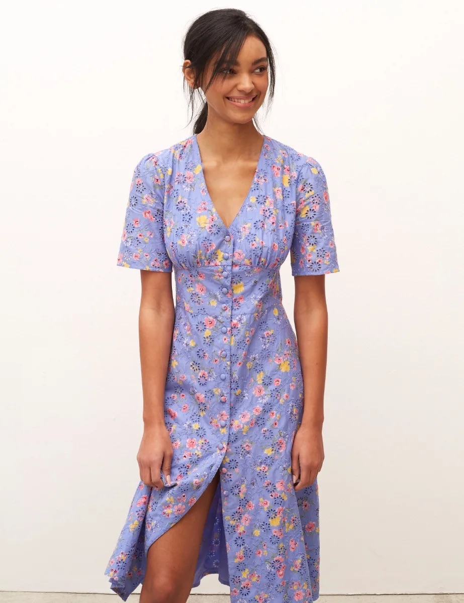 Nobody's Child + Purple Broderie Multi Floral Alexa Midi Dress