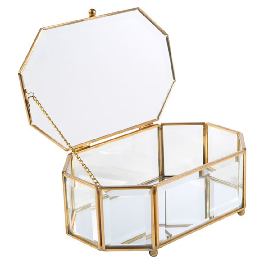 Home Details + Vintage Mirrored Bottom Octagonal Glass Keepsake Box in Gold