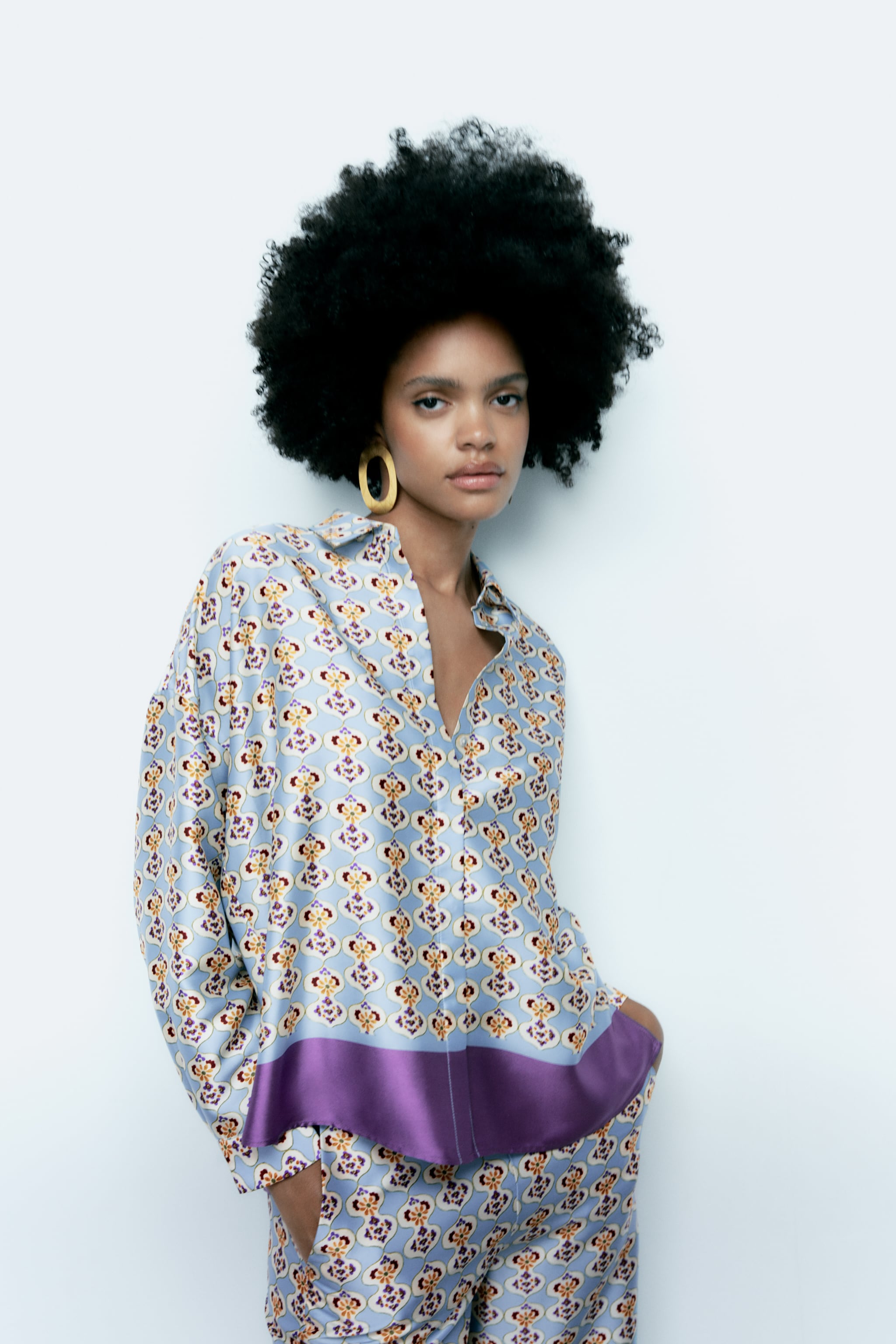 Zara + Satin Geometric Print Shirt