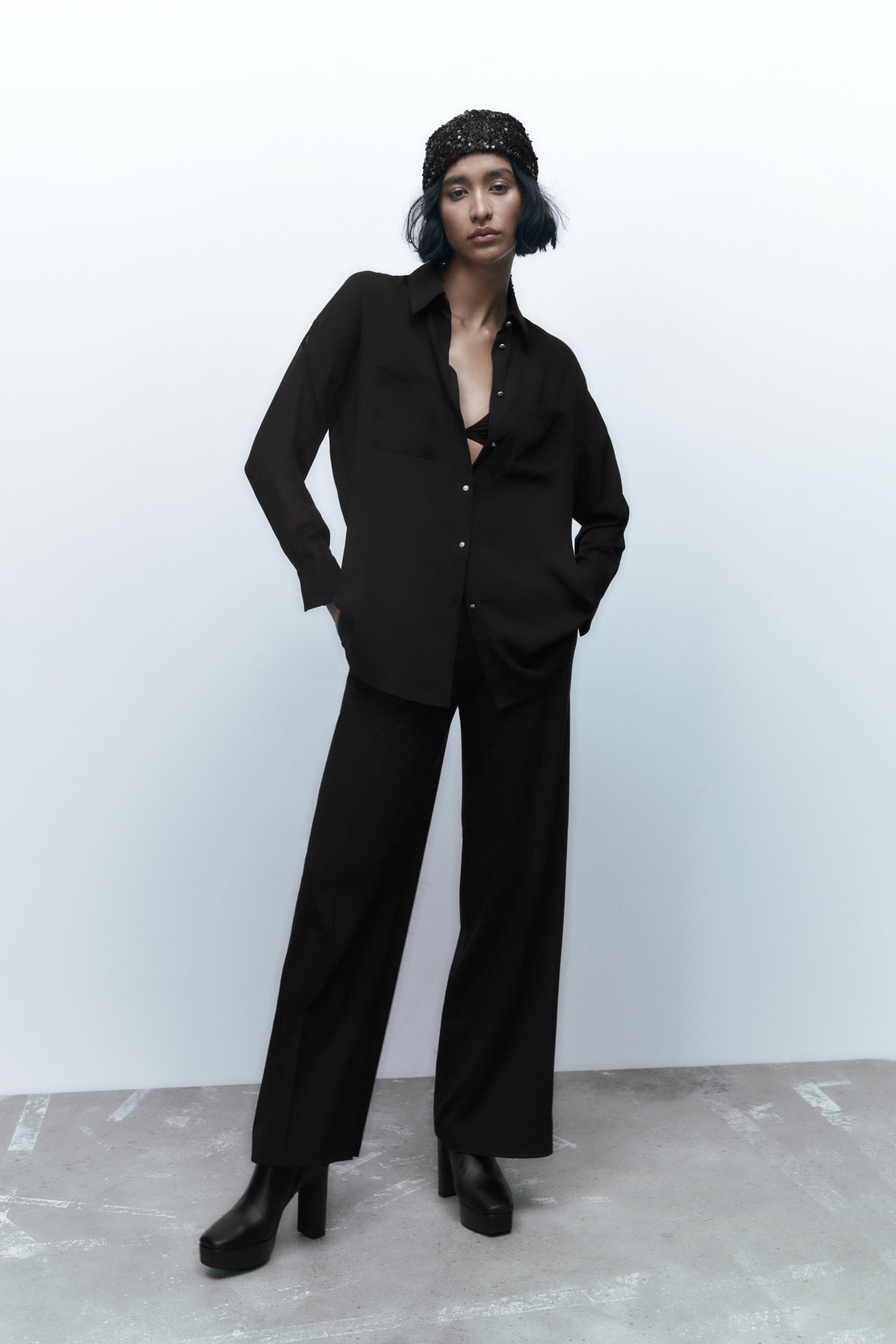 Zara + Wide Leg Menswear Style Pants