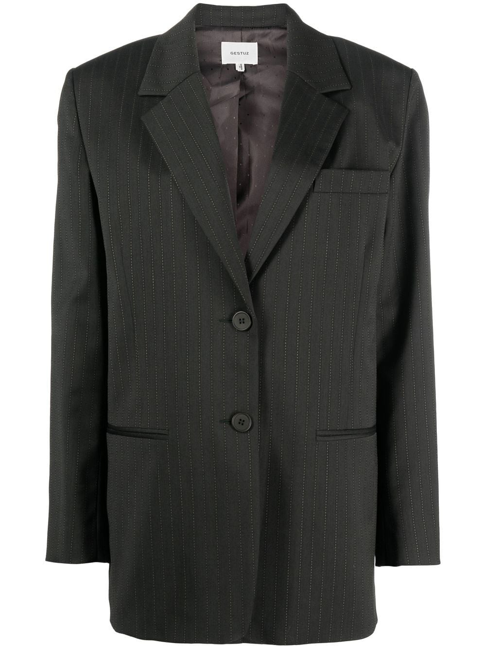 Gestuz + Pinstriped Single-Breasted Blazer