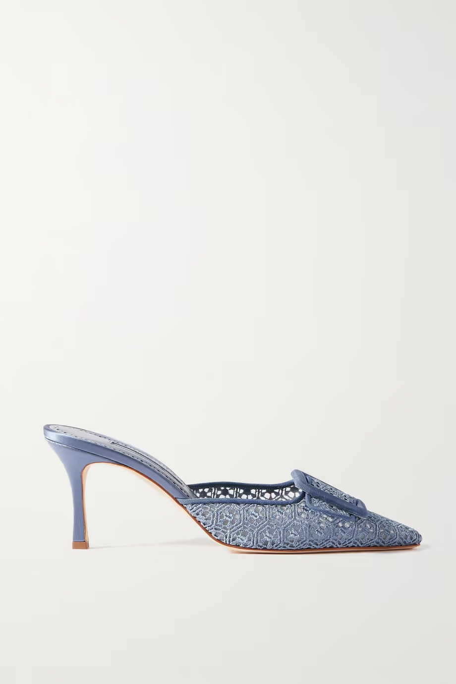 Manolo Blahnik + Maysalebi 70 Grosgrain-Trimmed Lace and Satin Mules