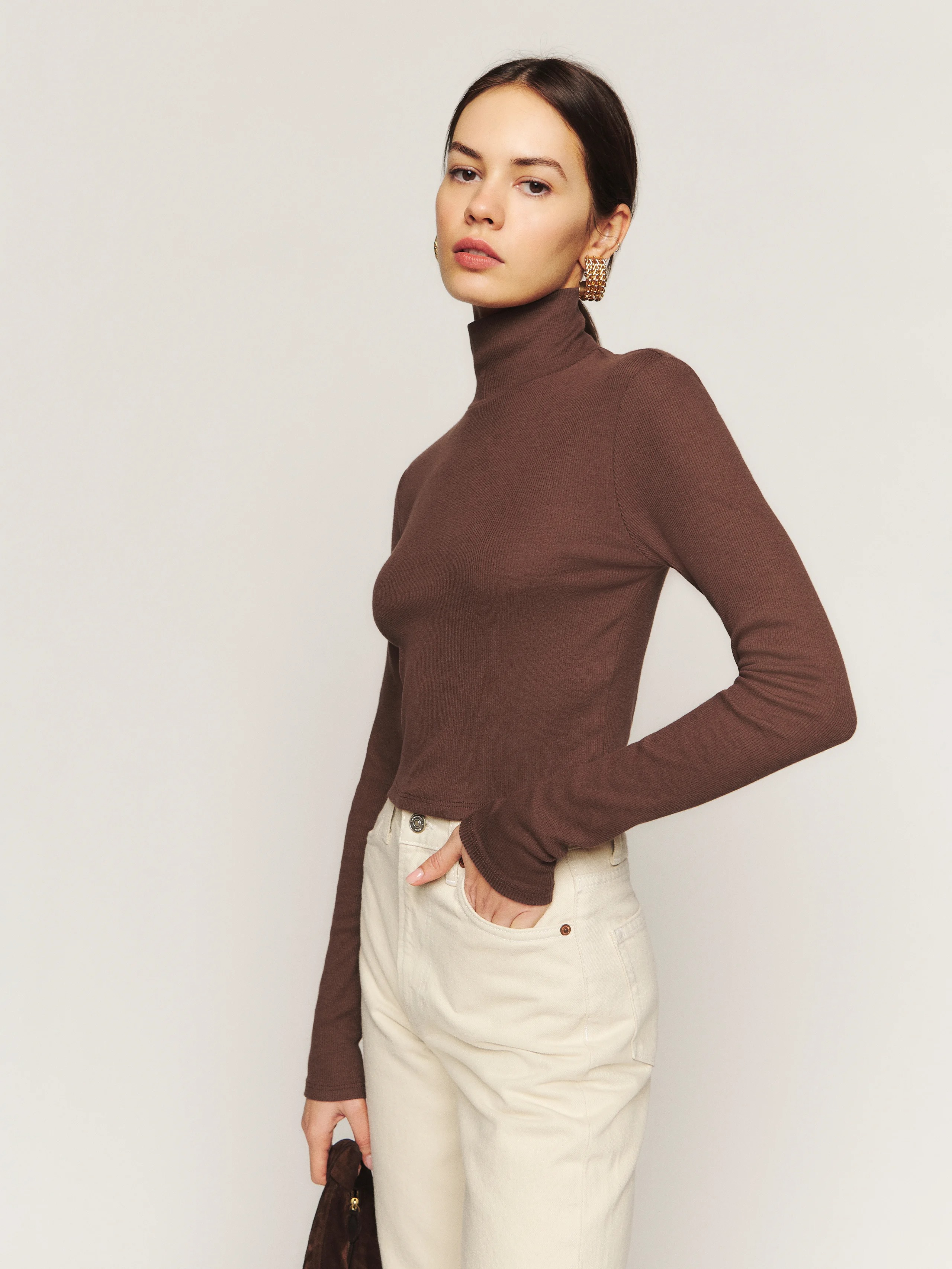 Reformation + Davy Cropped Ribbed Turtleneck Tee