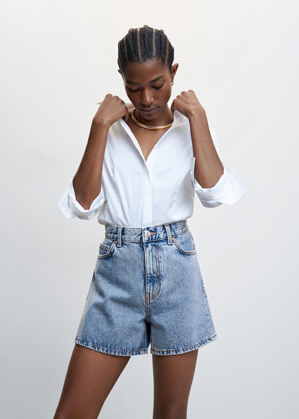 Mango + High-Waist Denim Shorts