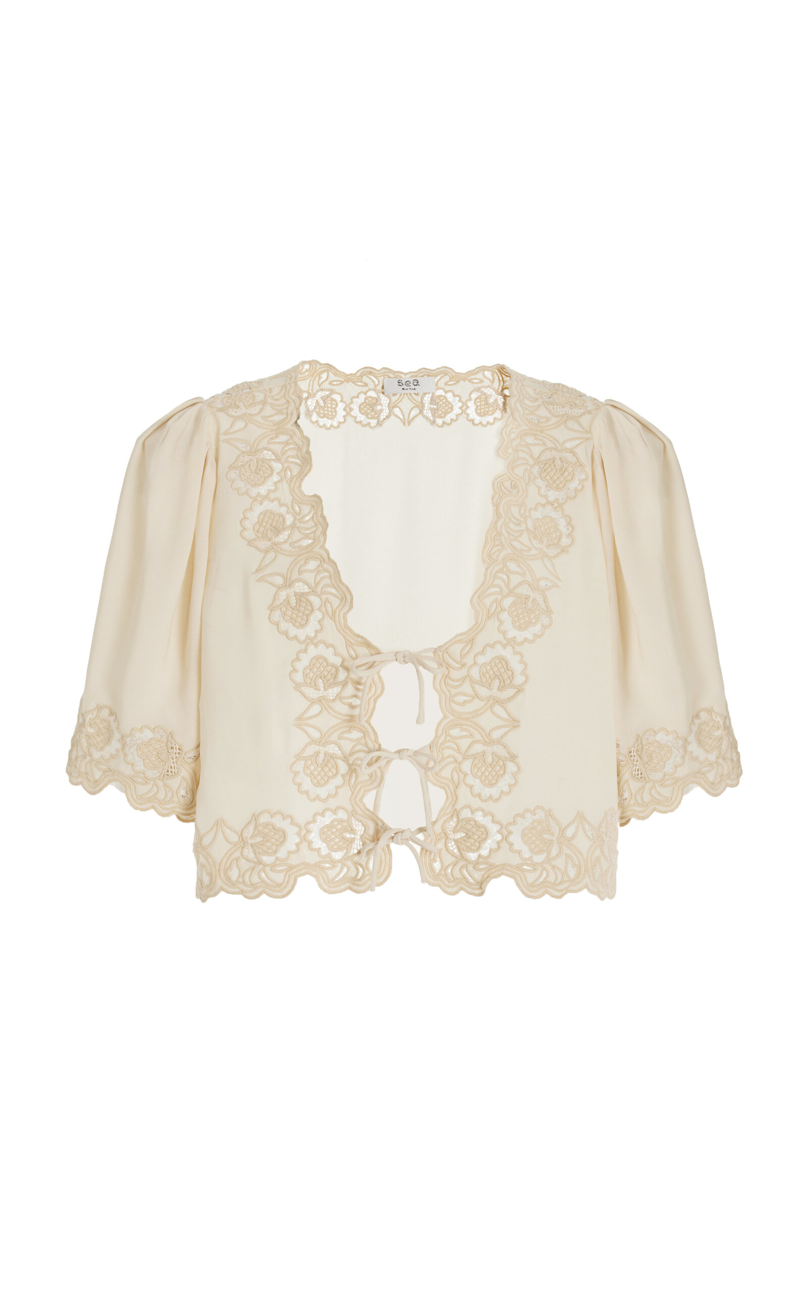 Sea + Baylin Lace-Trimmed Crepe Top