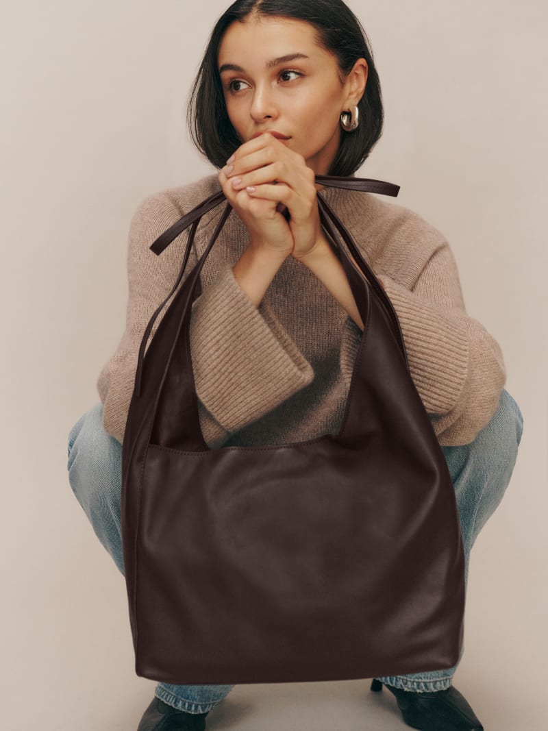 Reformation + Medium Vittoria Tote Bag in Tobacco Leather