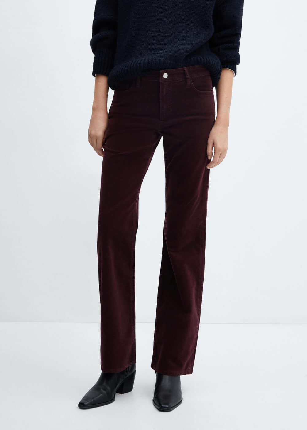 Mango + Mid-Rise Corduroy Flared Pants