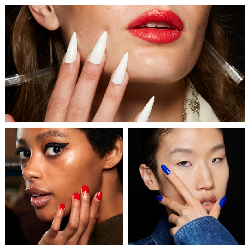 three women with red white and blue nails